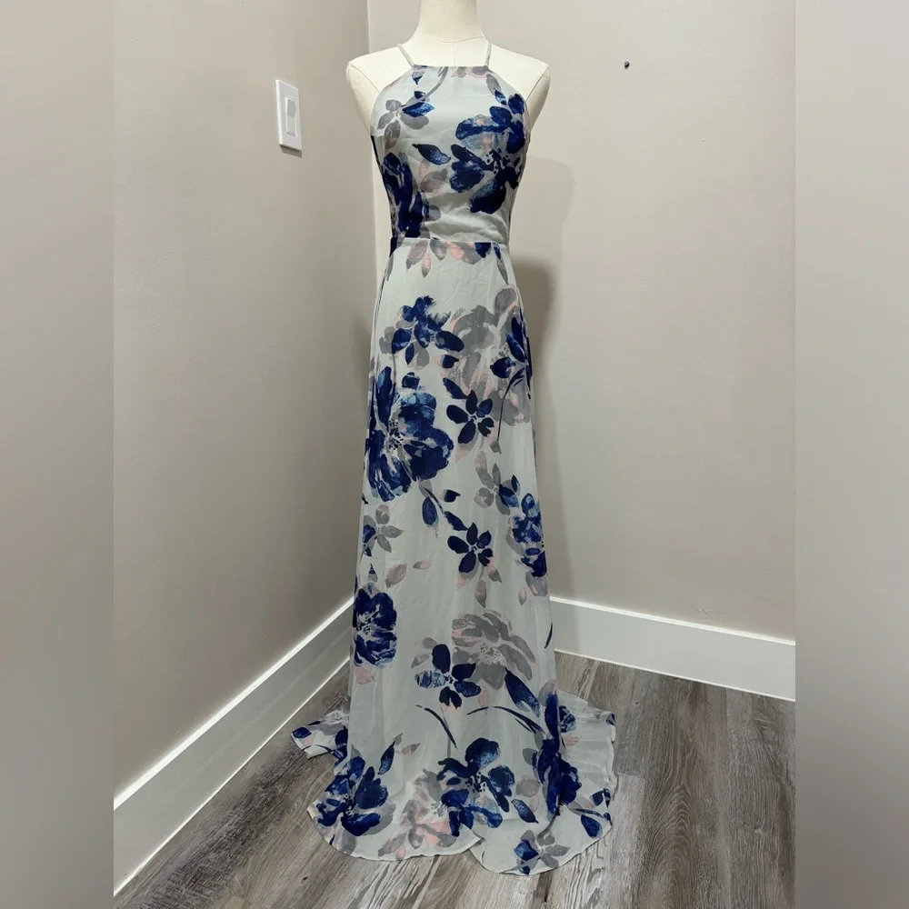 SOLD Lulus All I Need Grey Floral Print Lace-Up Maxi Dress XS - Picture 4 of 6